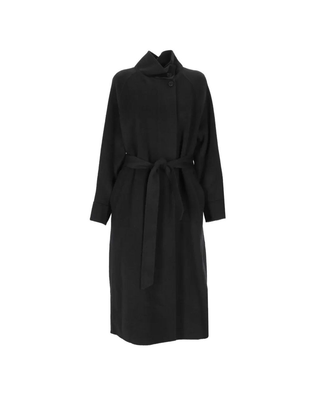 Ecoalf Black Belted Funnel-Neck Coat
