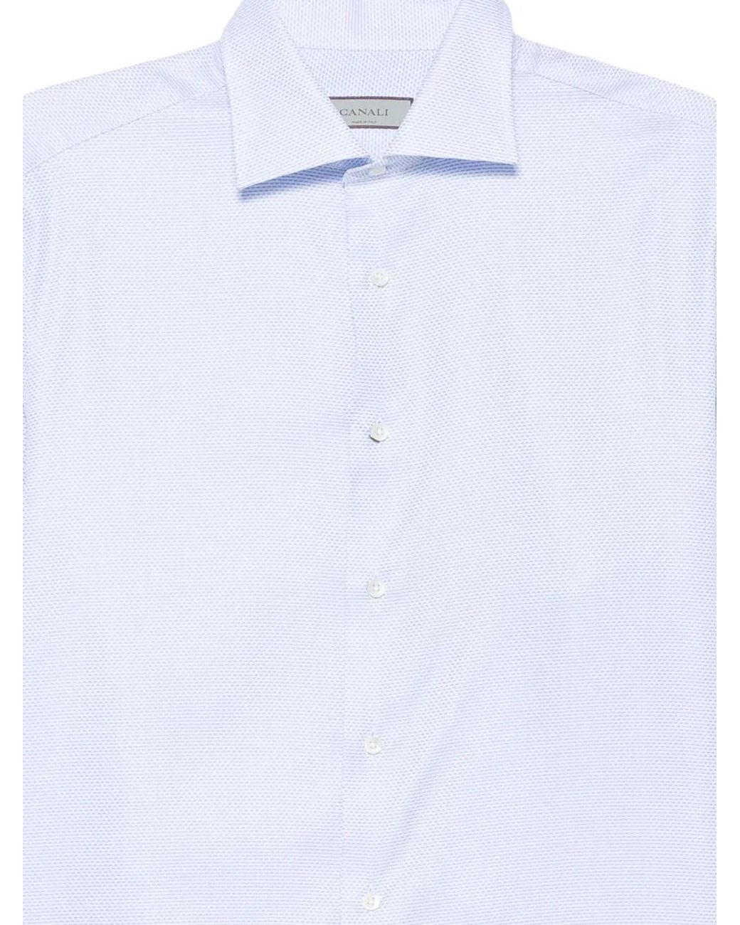 Canali White Micro-Patterned Spread-Collar Shirt for men