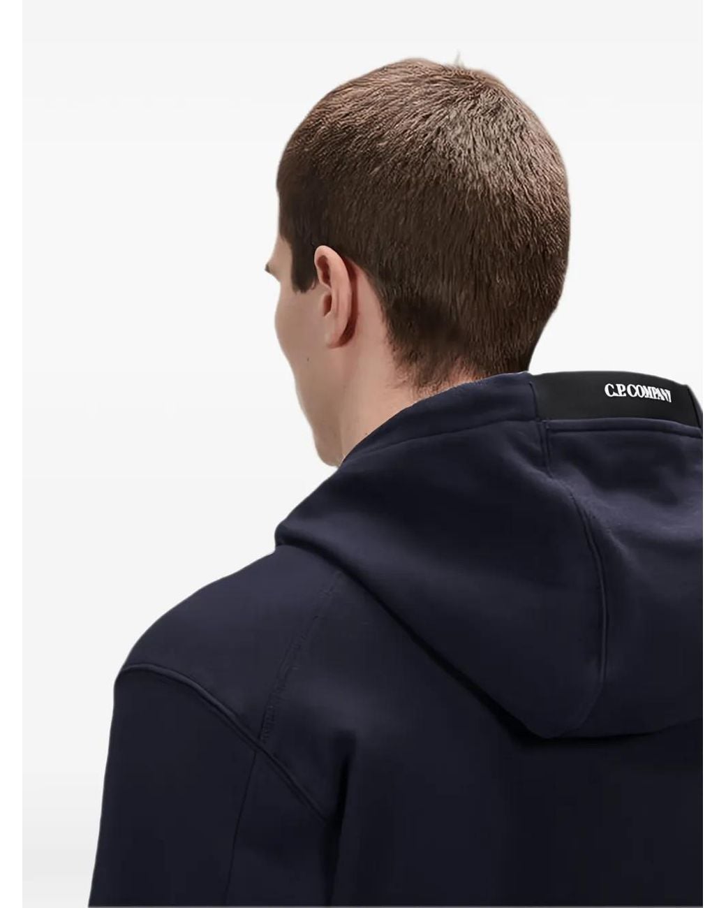 C P Company Blue Goggle Lens-Detail Hoodie for men
