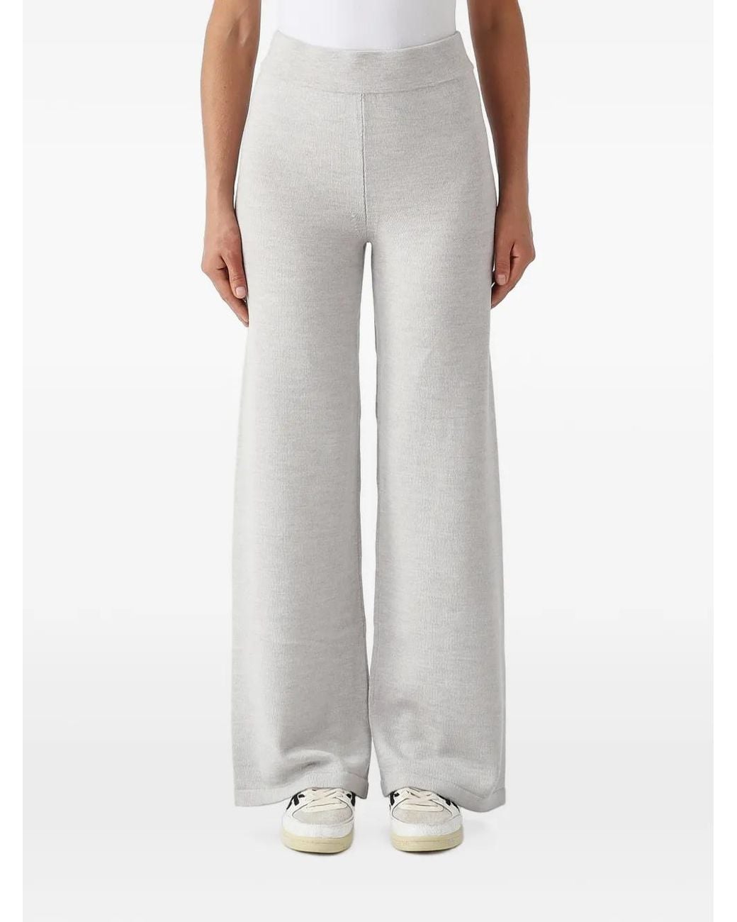Max Mara Gray Gabarra Fine-Knit Wide-Leg Trousers
