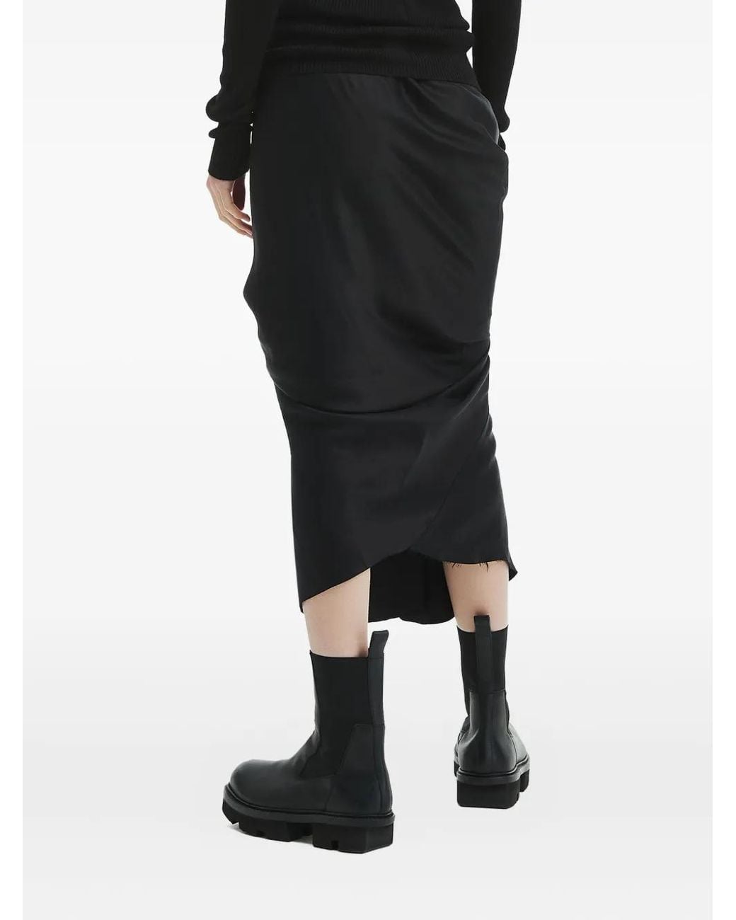 Rick Owens Black Seb Draped Asymmetrical Midi Skirt