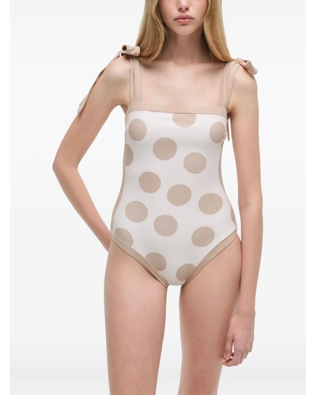 Jonathan Simkhai White Polka-Dot Tie-Detail Swimsuit