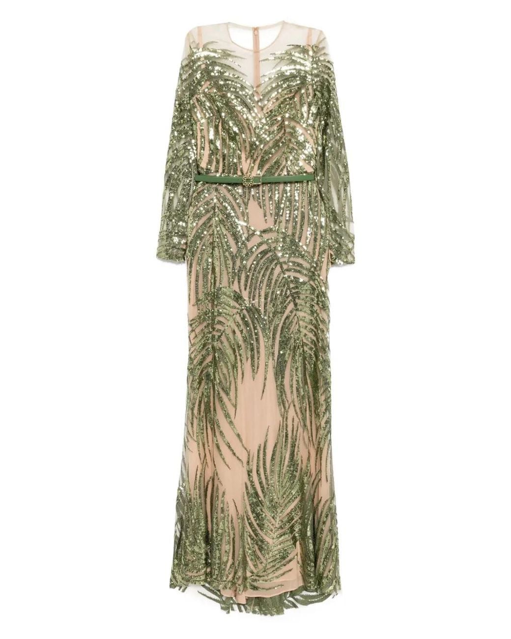 Elie Saab Embroidered Tulle Long Dress in Green | Lyst