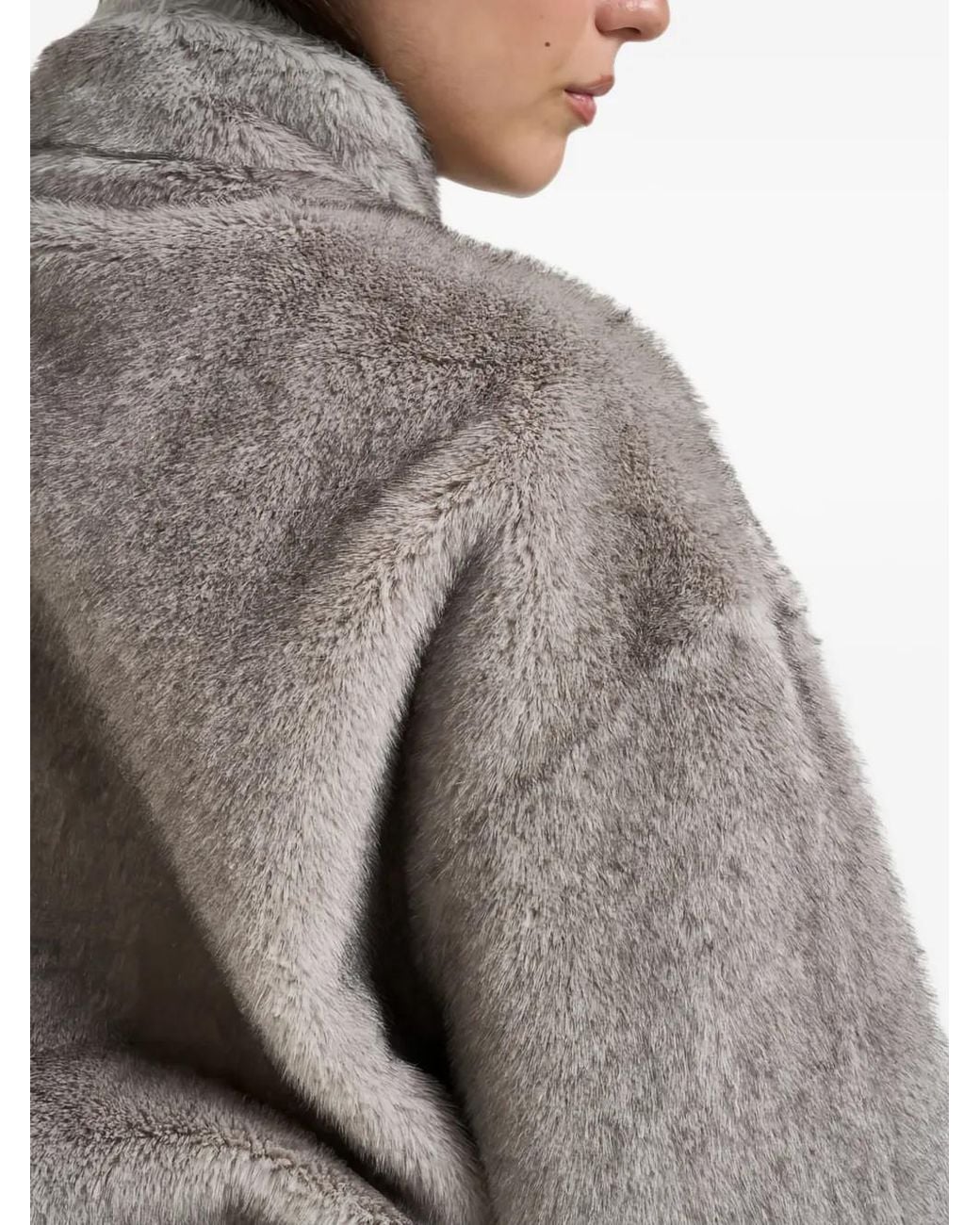 Liu Jo Gray Faux-Fur Elasticated-Hem Jacket