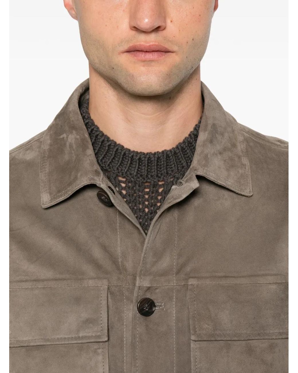 Arma Brown Suede Flap-Pocket Shirt Jacket for men