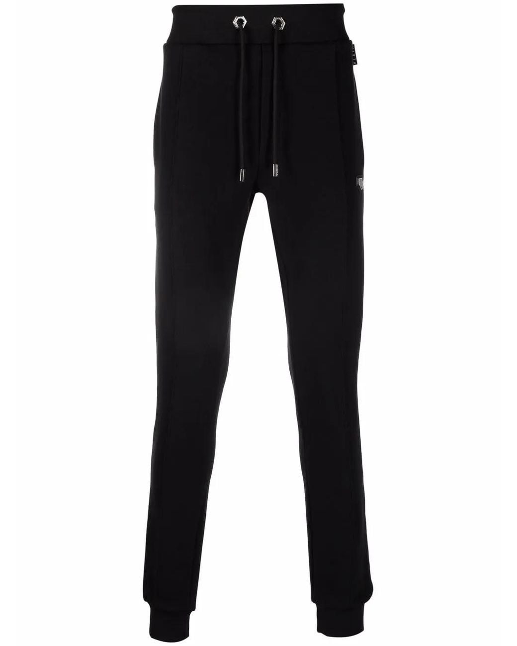 Philipp Plein Black Logo-Patch Cotton Track Pants for men
