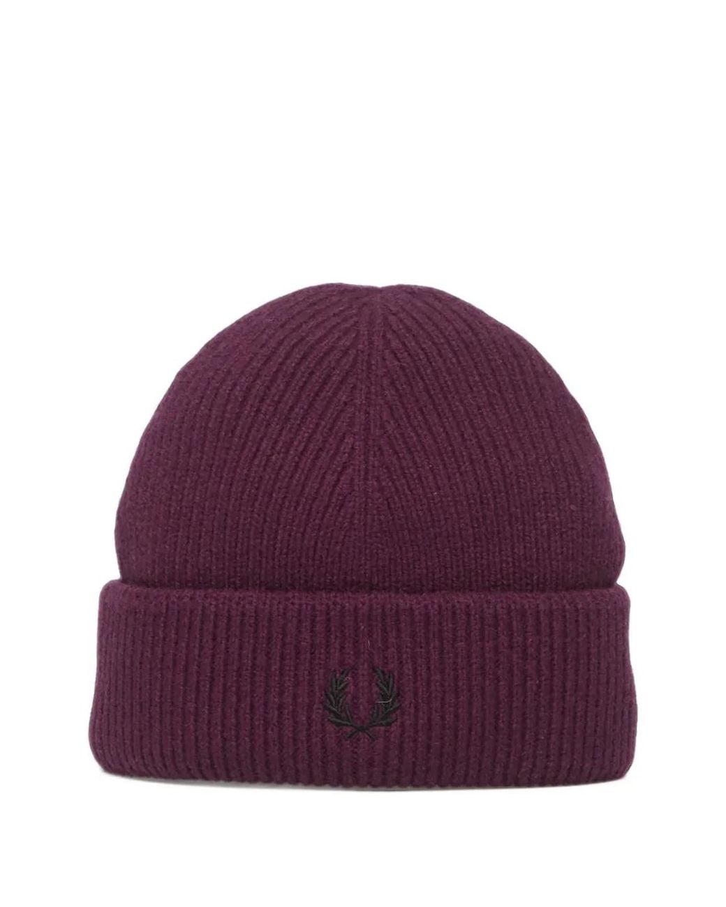 Fred Perry Purple Ribbed-Knit Wool Beanie Hat