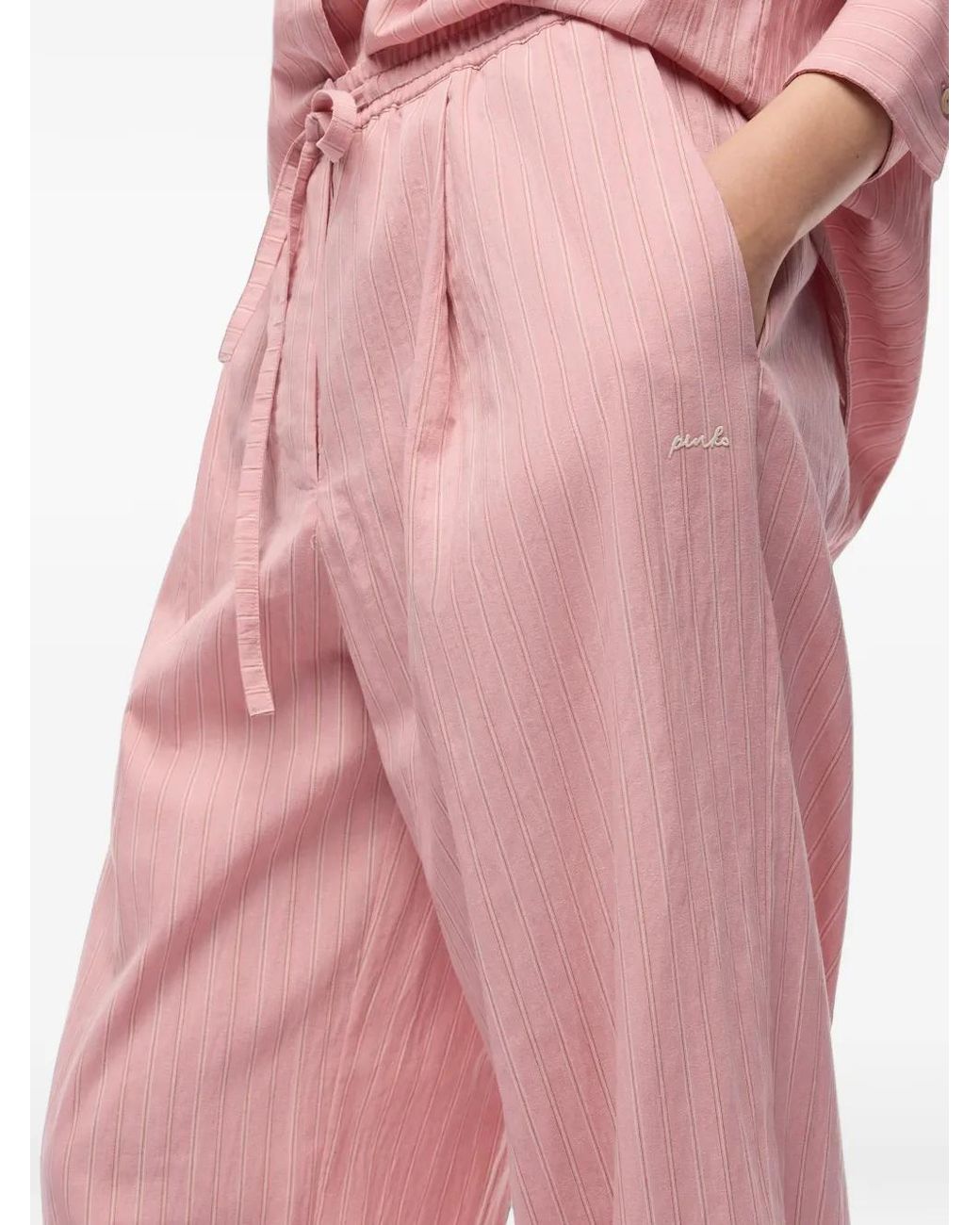 Pinko Pink Pantalon Rayé À Lien De Resserrage