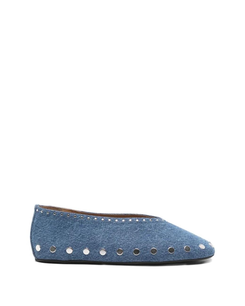 Ganni Blue Stud-Embellished Ballet Flats