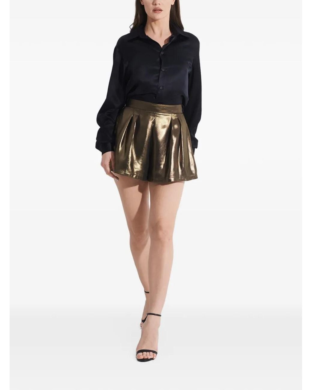 Tessitura Pleated Metallic Mini Shorts