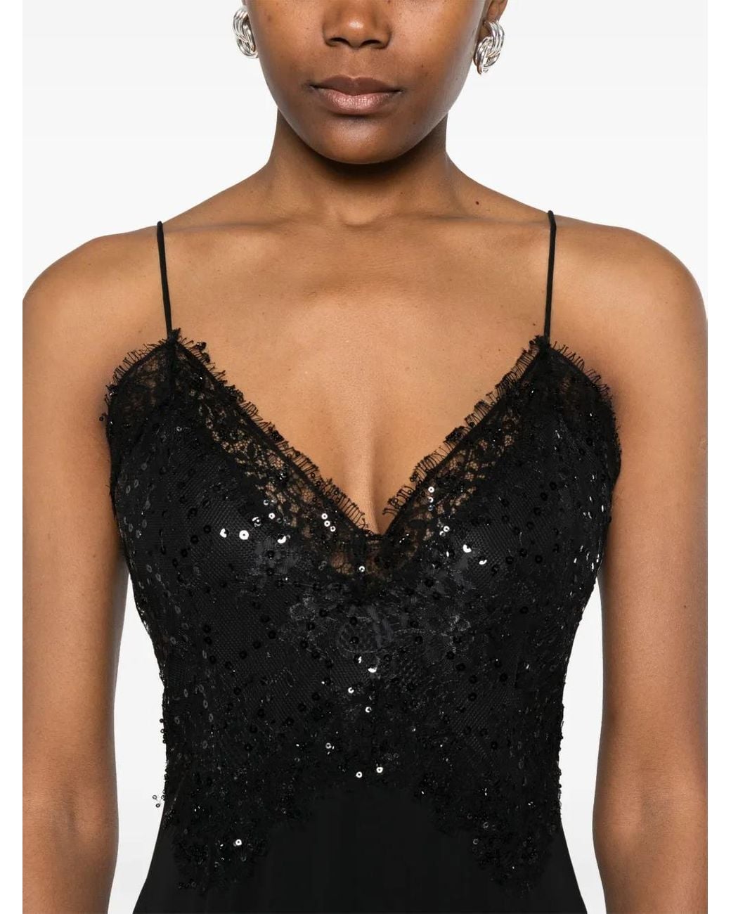 Nissa Black Sequin-Embellished Midi Dress