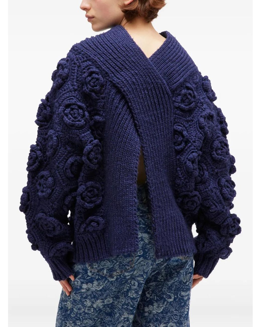 Ganni Blue Pullover Mit Gehäkeltem Detail