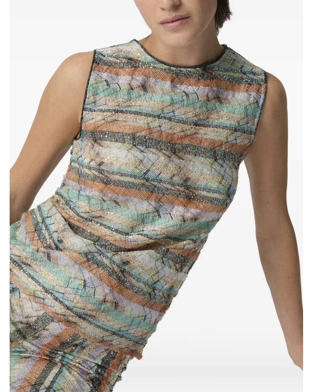 Missoni Gray Multi-Technique Mixed Lamé Sleeveless Top