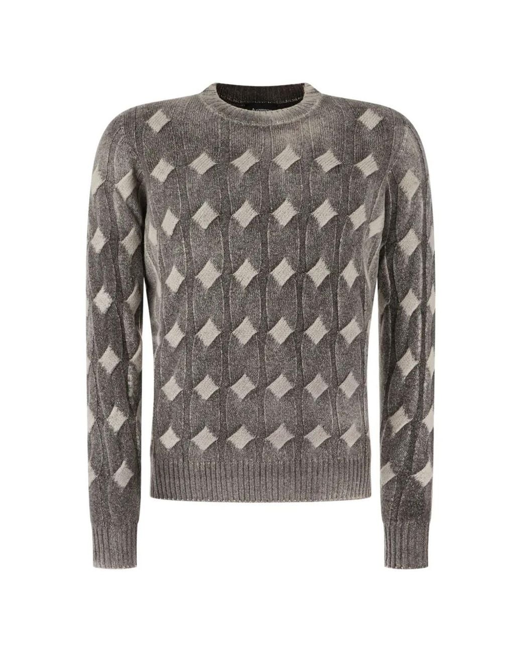 AROVESCIO Gray Cable-Knit Diamond-Pattern Sweater for men