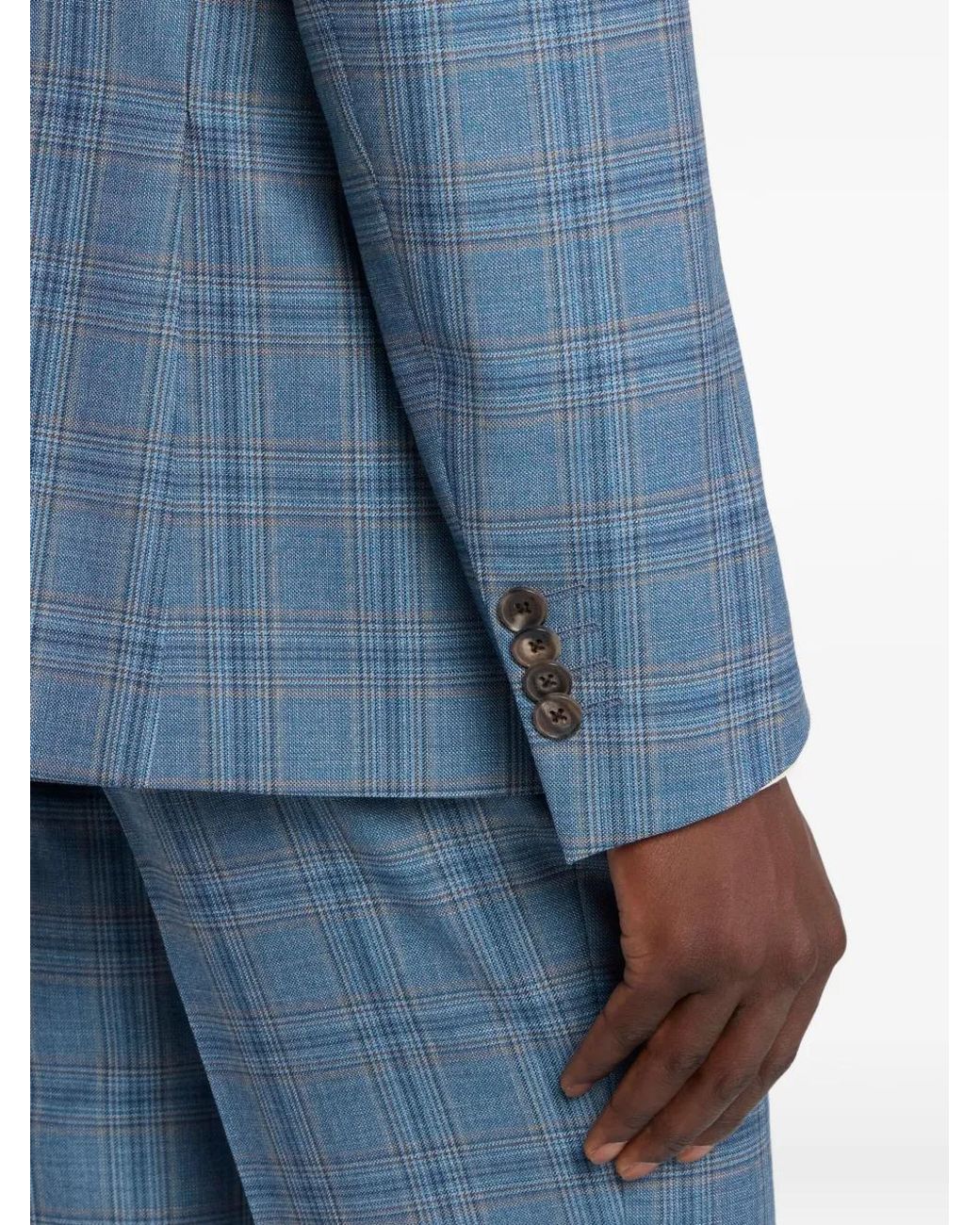 Etro Blue Wool Suit With Check Pattern for men
