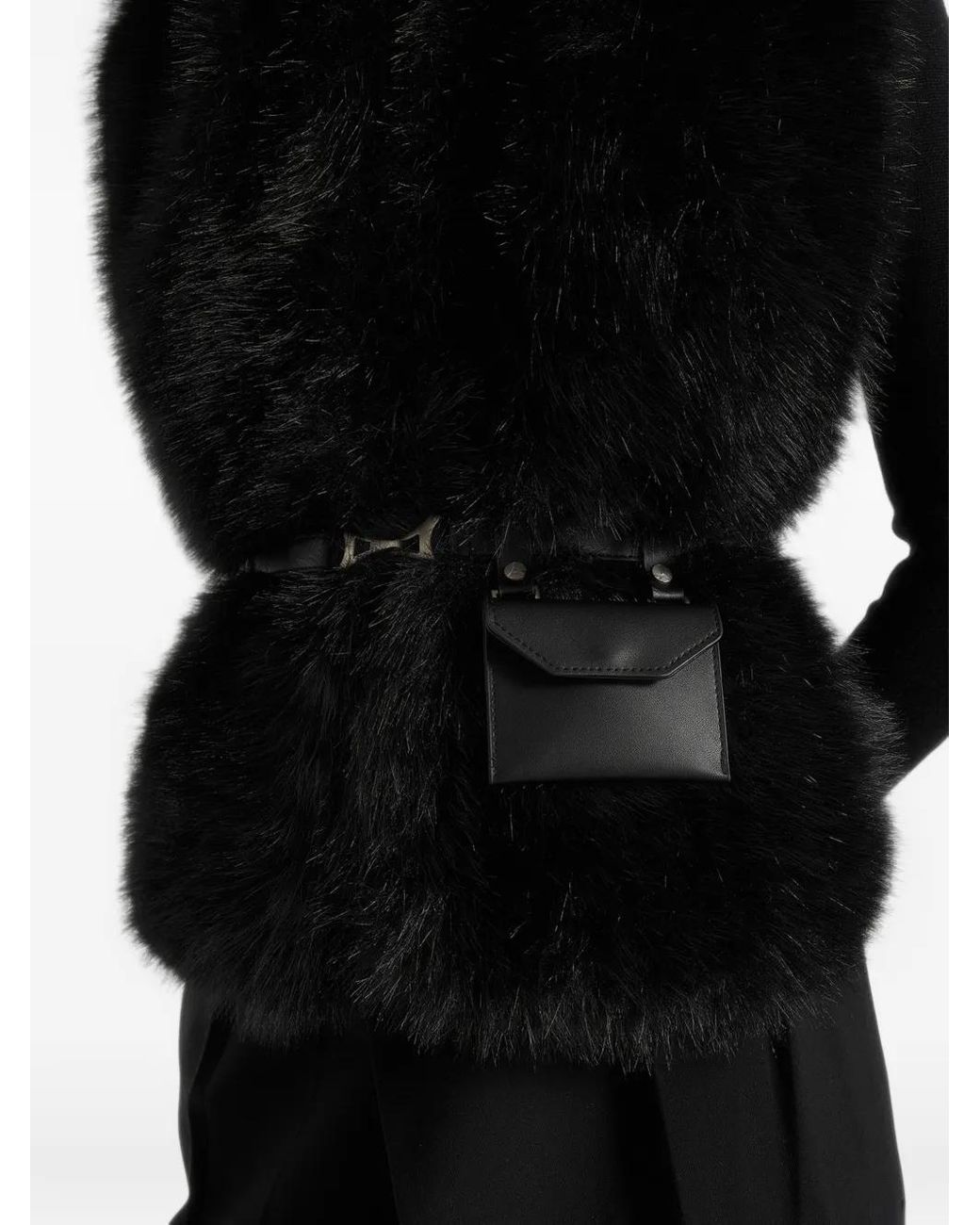 Manière De Voir Black Veste Portefeuille Greta En Fourrure Noire Ceinturée Avec Pochette