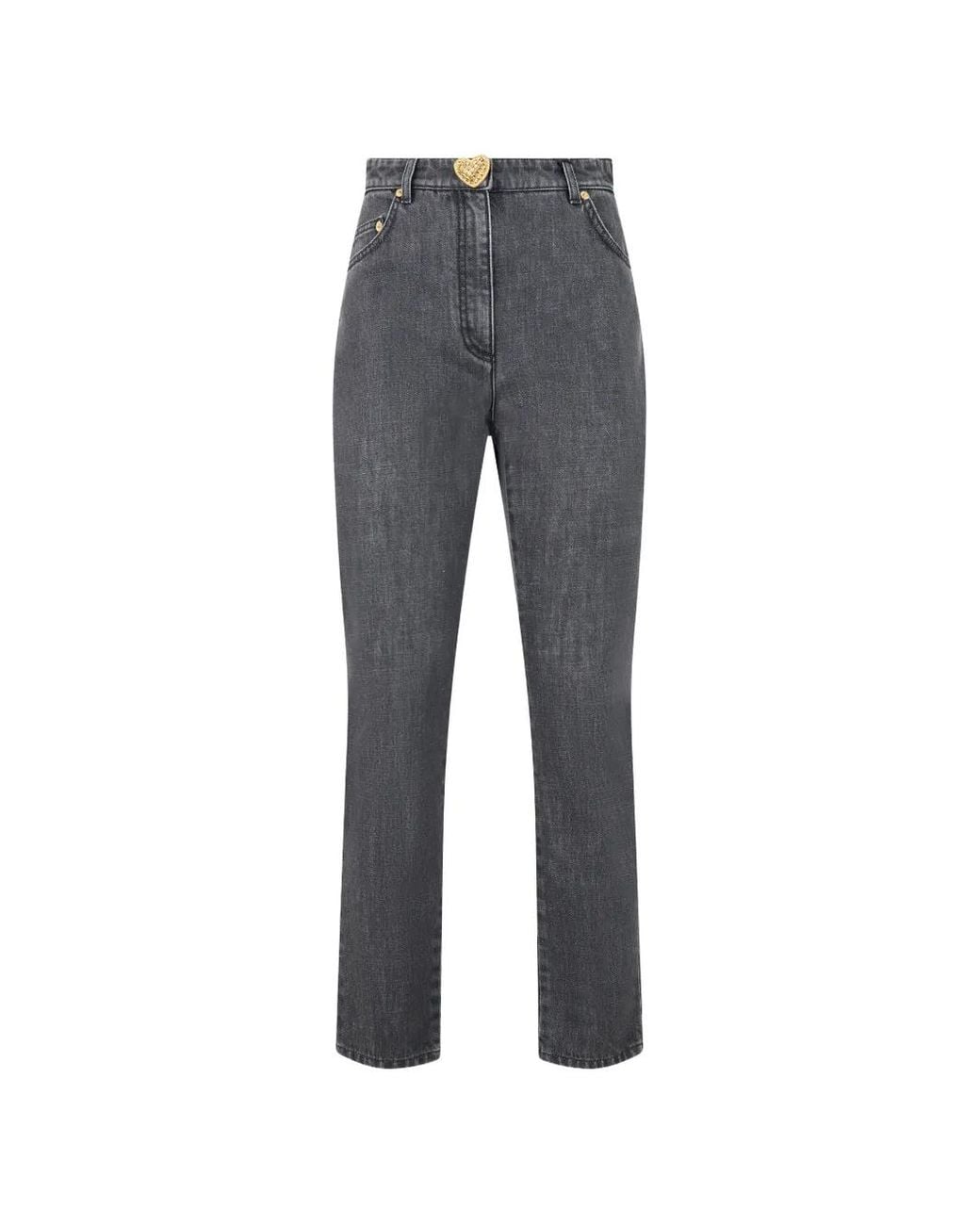 Moschino Gray Heart-Button Straight-Leg Jeans
