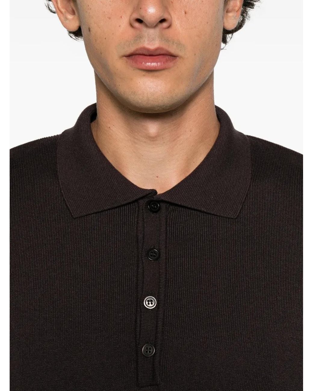 MARSĒM Brown Cropped Long-Sleeve Polo Shirt for men