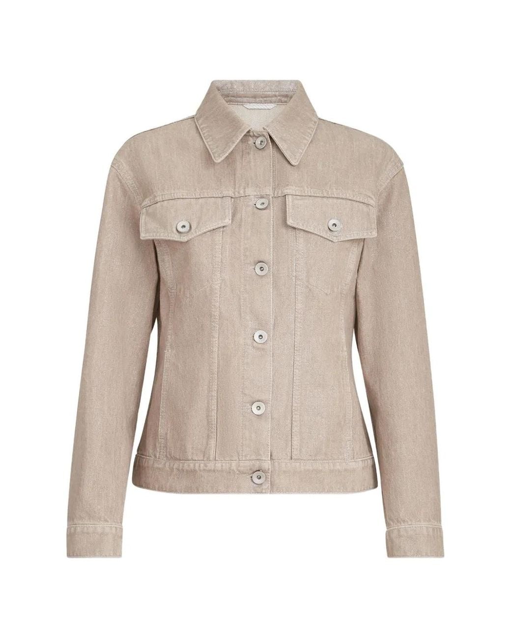 Brunello Cucinelli Natural Lamé Denim Four-Pocket Outerwear Jacket With Monili