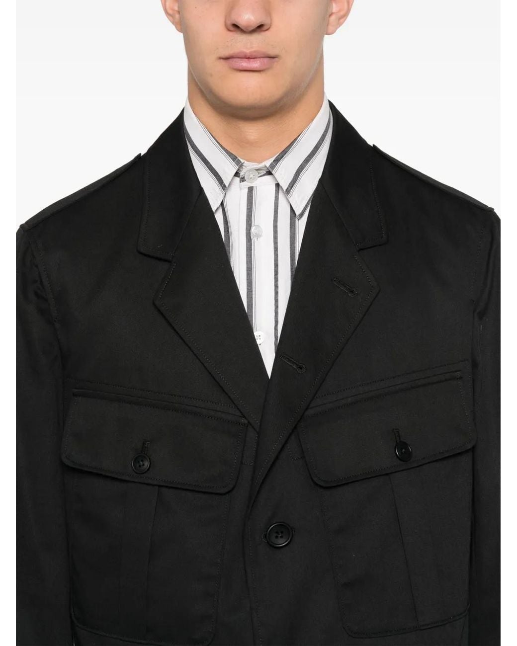 Yohji Yamamoto Black Pleat-Detail Twill Blazer for men