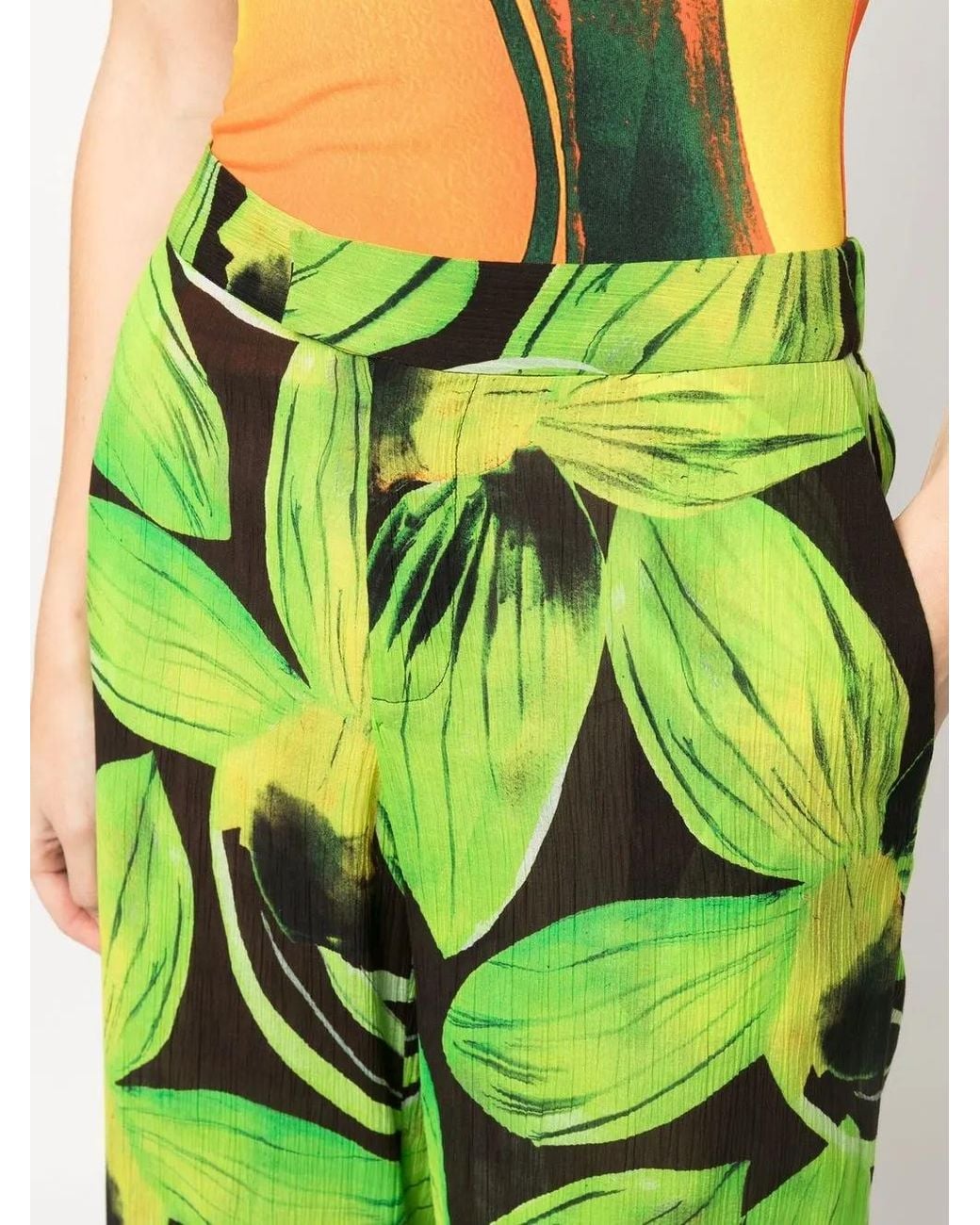 Louisa Ballou Green Printed Wide Leg Trousers