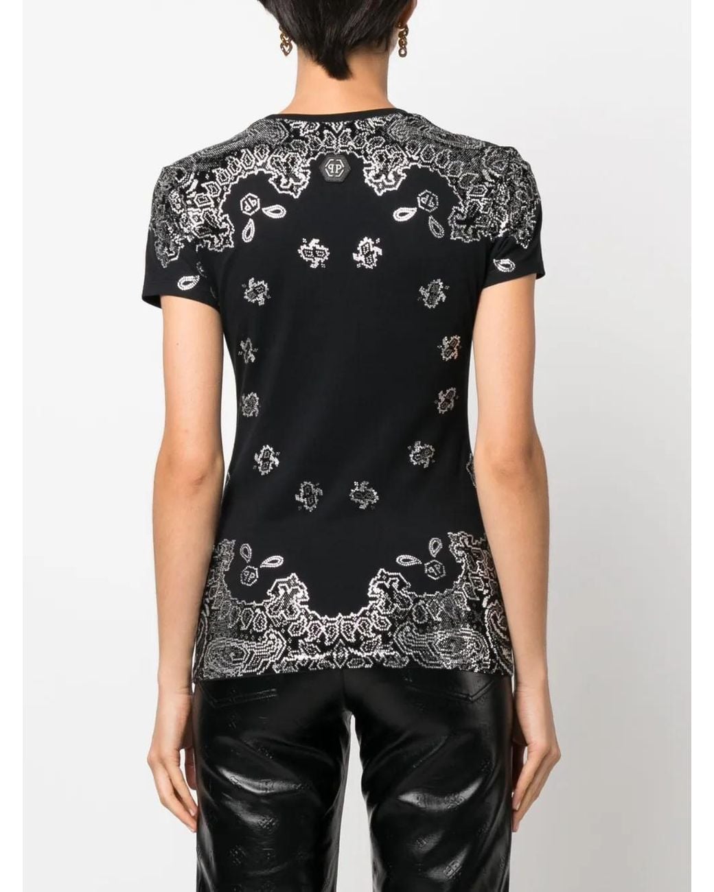 Philipp Plein Black Bandana Rhinestone-Embellished T-Shirt