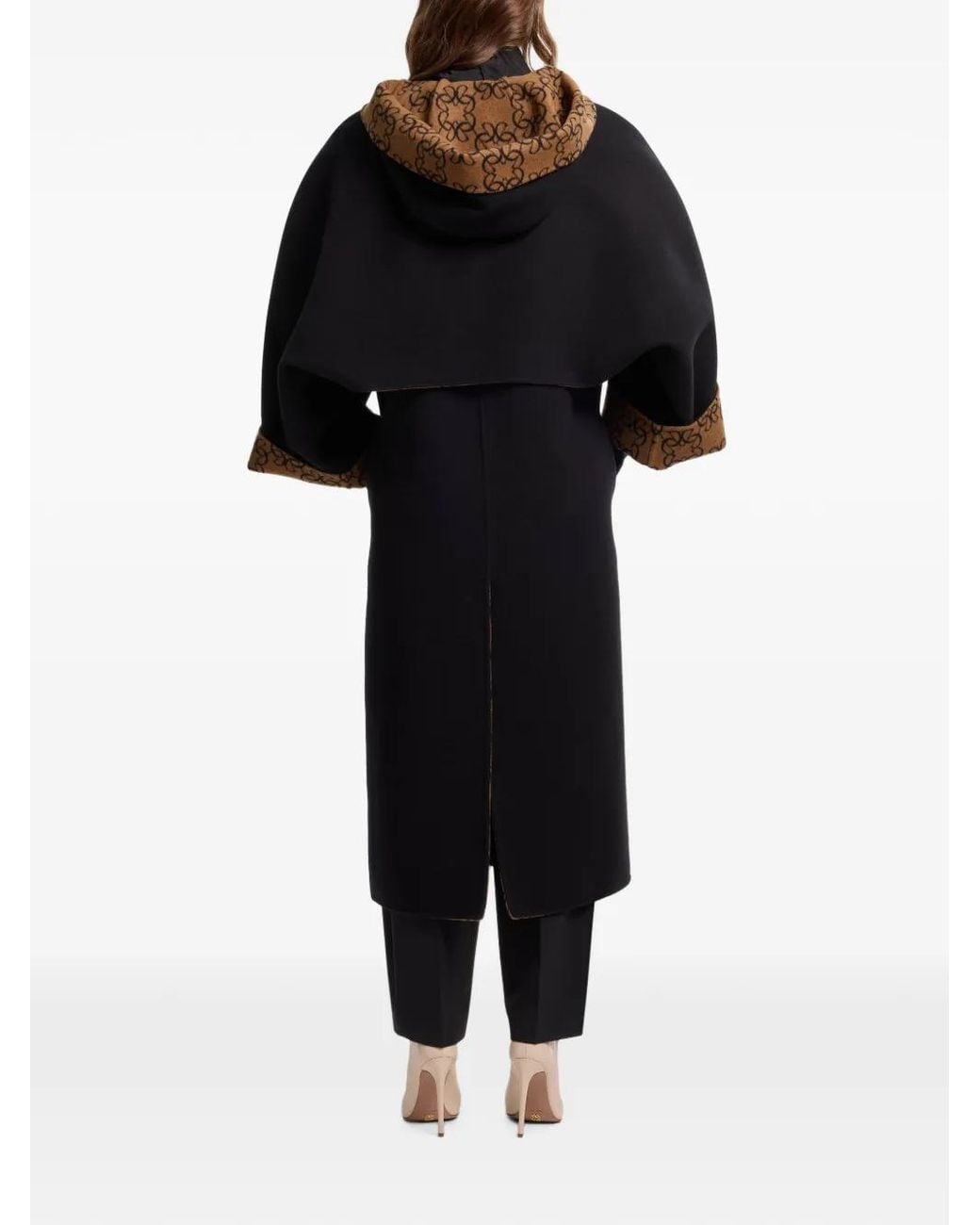 Elie Saab Black Reversible Monogram-Pattern Coat
