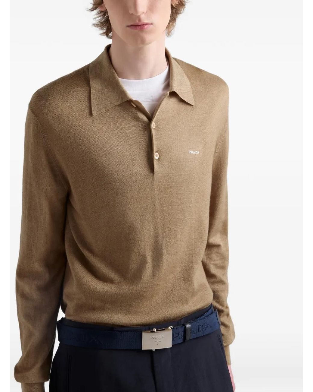 Prada Natural Wool And Silk Polo Sweater for men