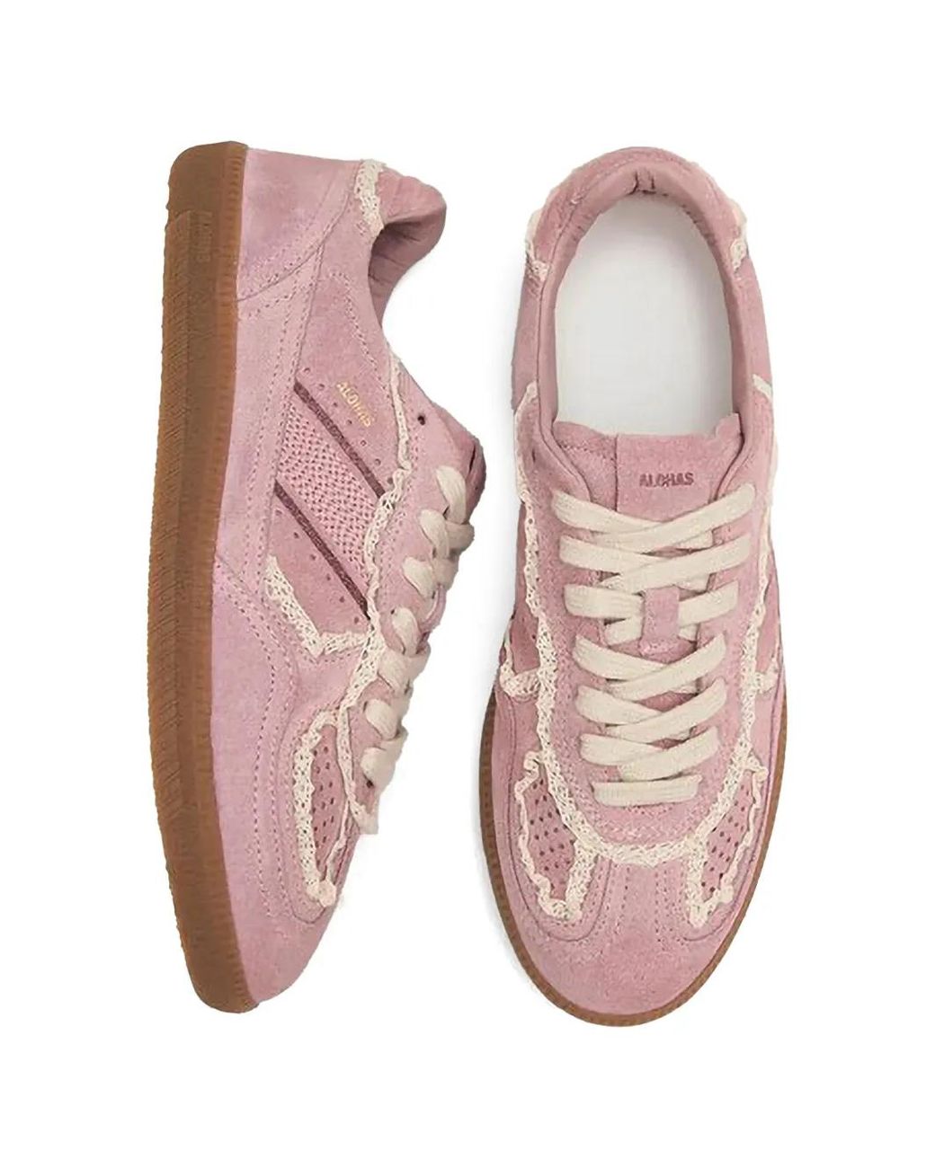 Alohas Pink Lace-Detail Leather Sneakers
