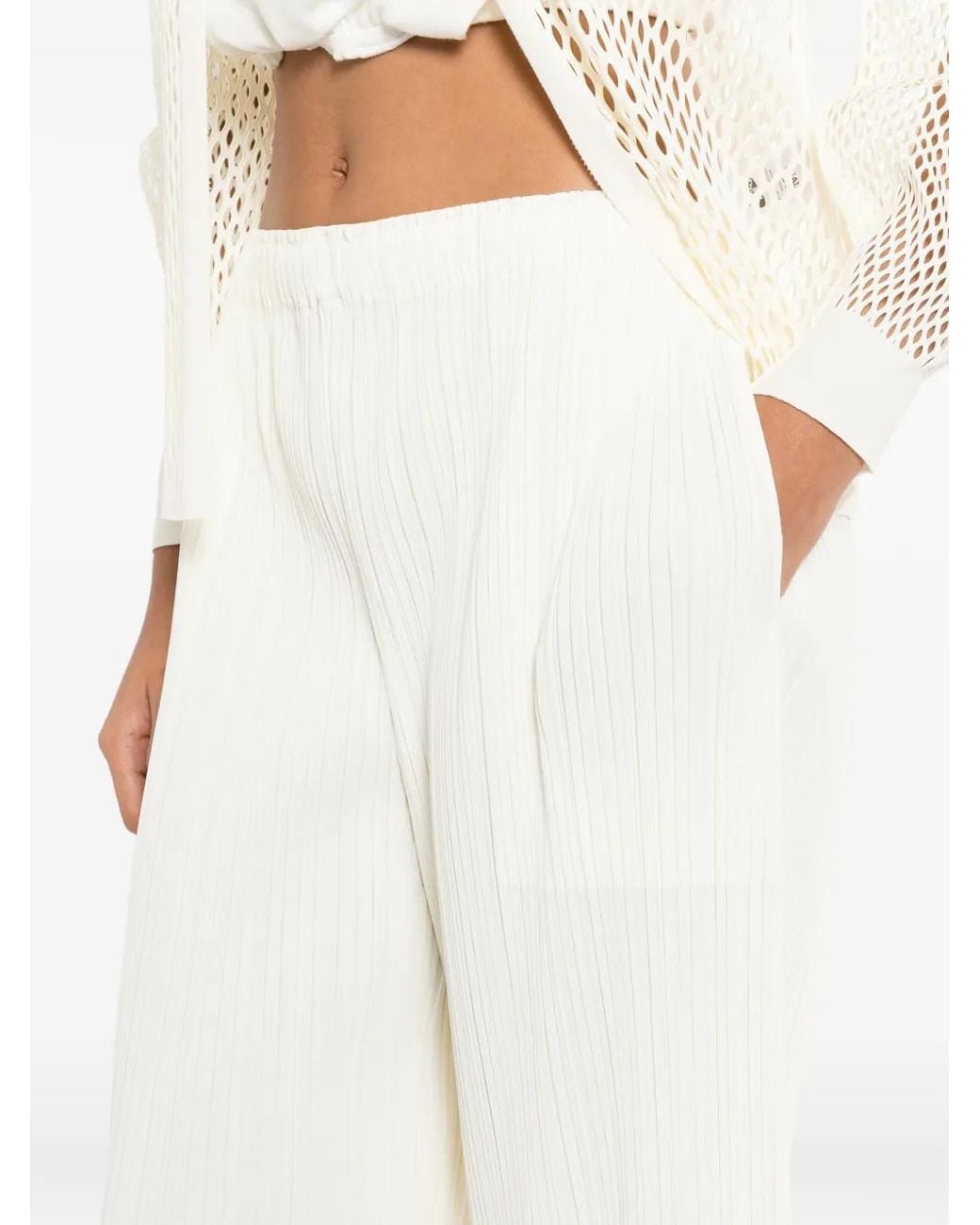 Pleats Please Issey Miyake White Pantalon Pleats Please