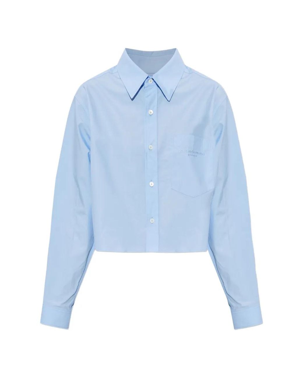 Alexander Wang Blue Embroidered Logo Cropped Shirt