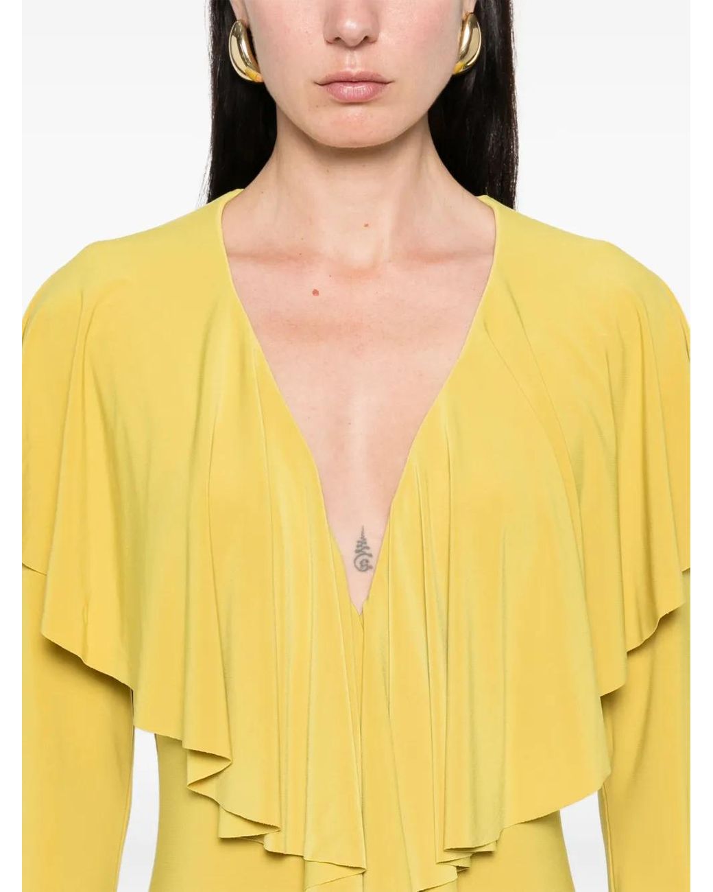 Norma Kamali Long-Sleeve Deep V-Neck Mini Dress in Yellow | Lyst