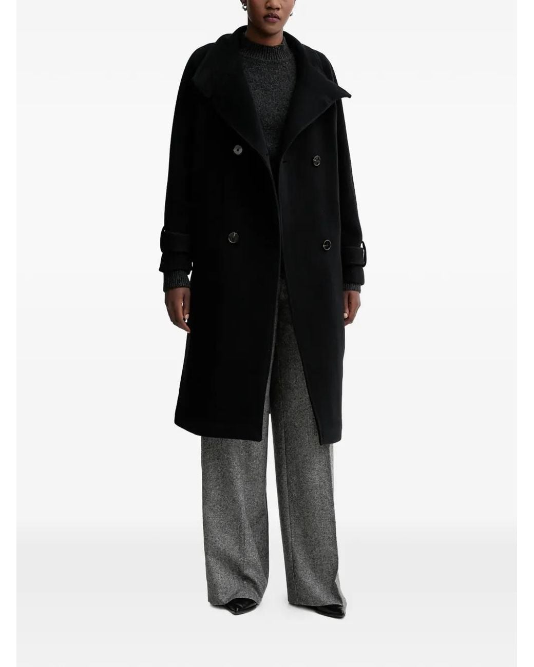 Sessun Black Wool Blend Double-Breasted Coat