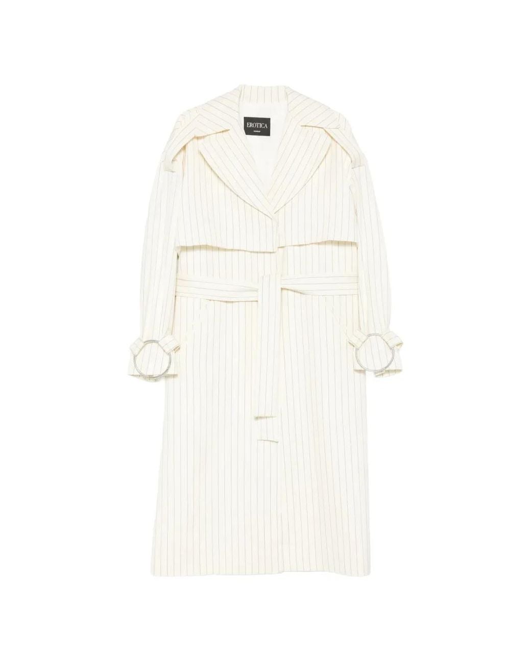 Dondup White Pinstripe-Pattern Belted Coat