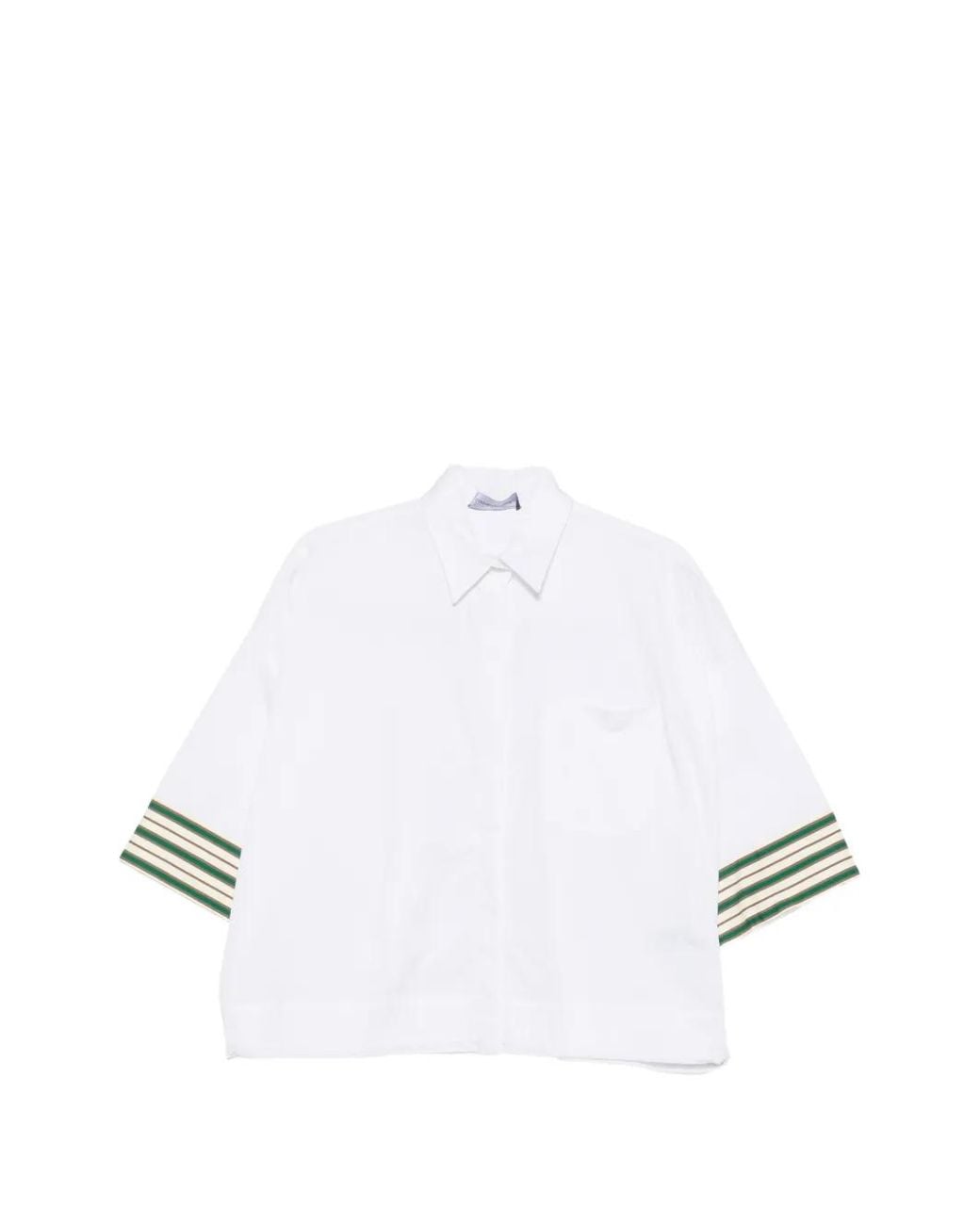 Lorena Antoniazzi White Striped-Cuff Short-Sleeve Shirt