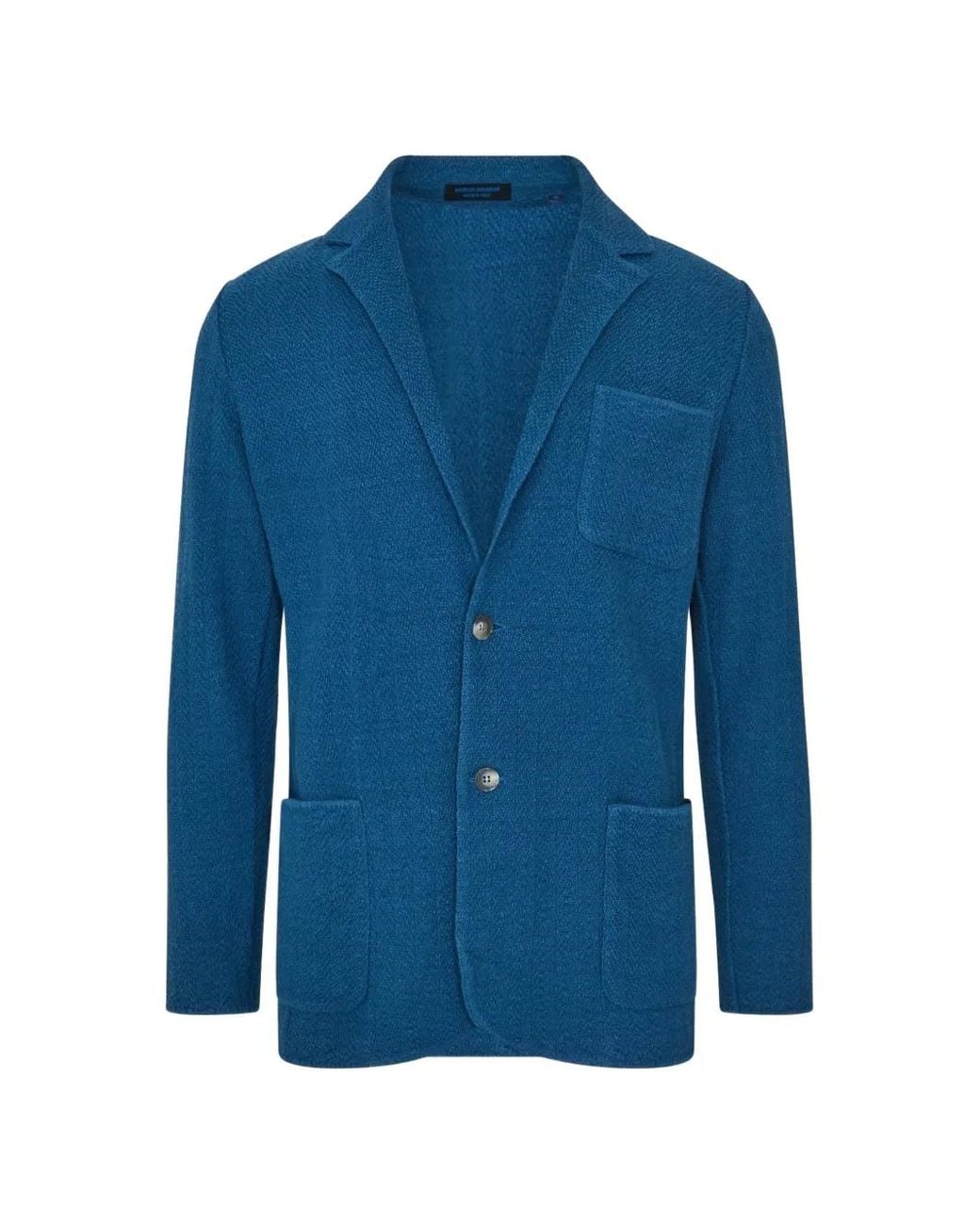 Patrick Assaraf Blue Herringbone-Knit Single-Breasted Blazer for men