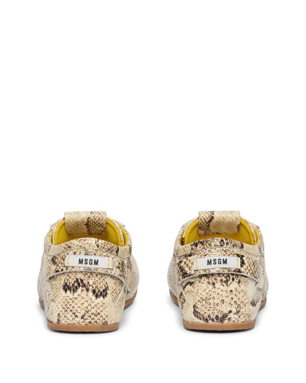 MSGM White Snakeskin Lace-Up Sneakers
