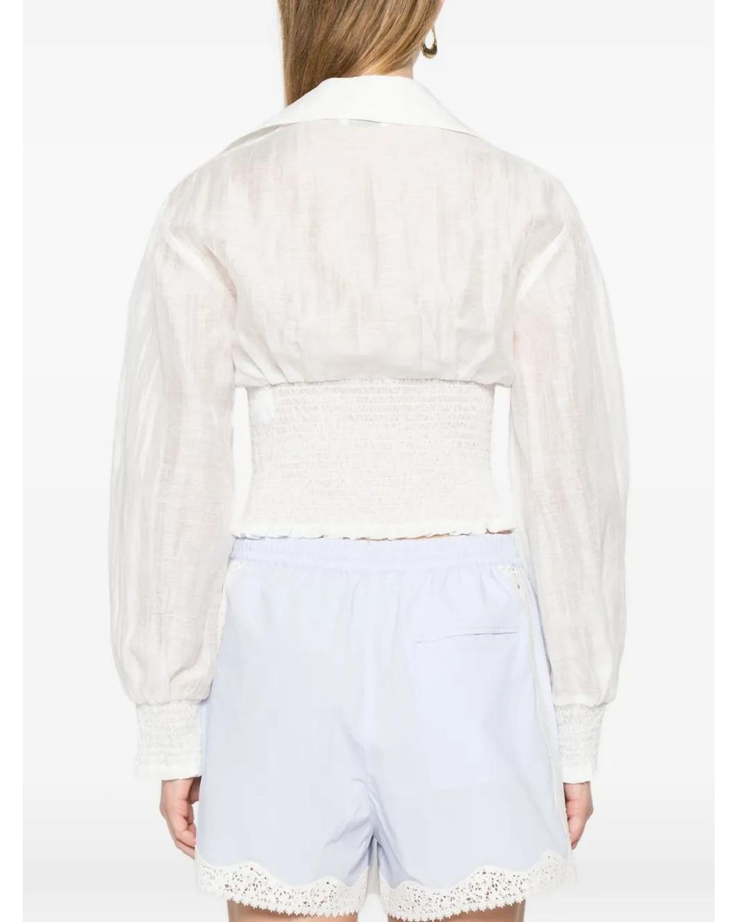 Sandro White Smocked Linen Shirt