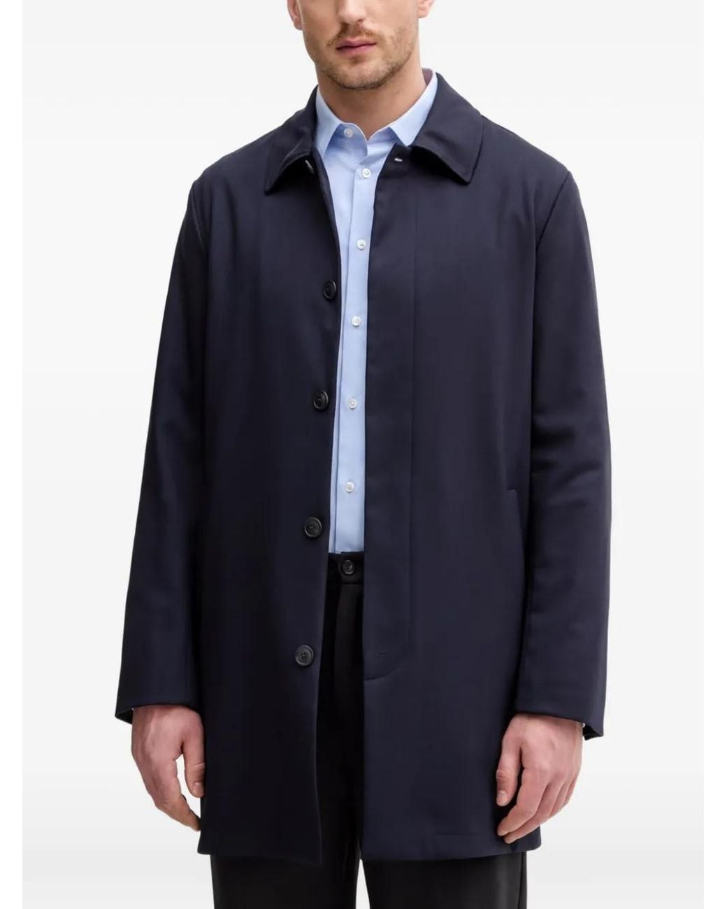 Trussardi Blue Two-Tone Wool-Blend Car Coat for men