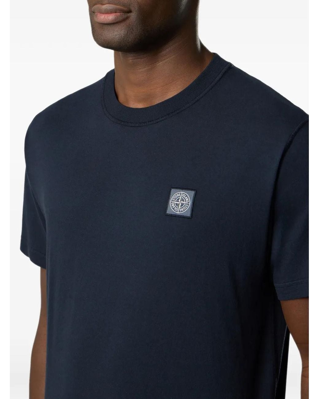 Stone Island Blue 2100026 Organic Cotton Jersey 'Fissato' Effect Slim-Fit T-Shirt With Compass Patch for men