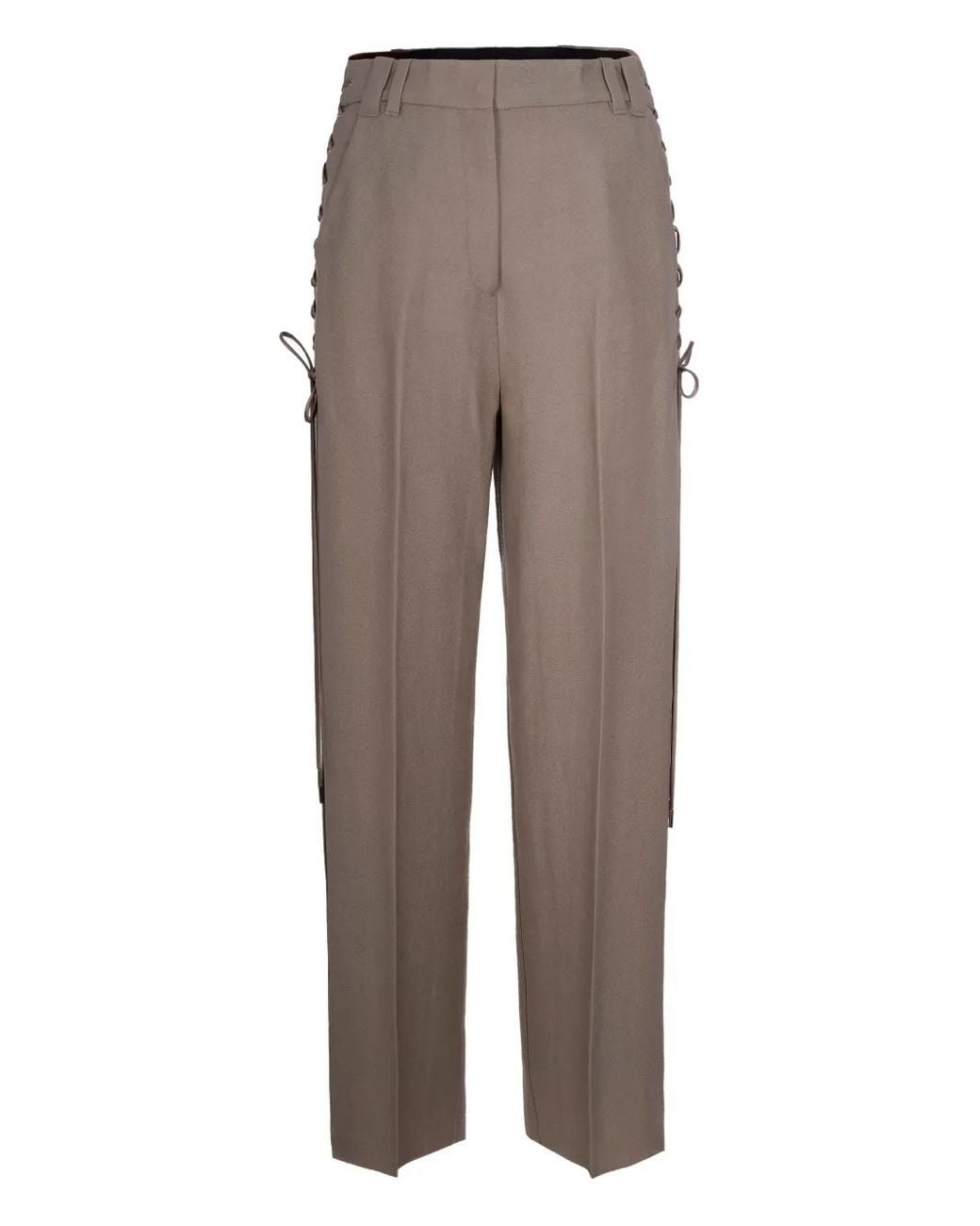 Marella Gray Lace-Up Detailing Trousers