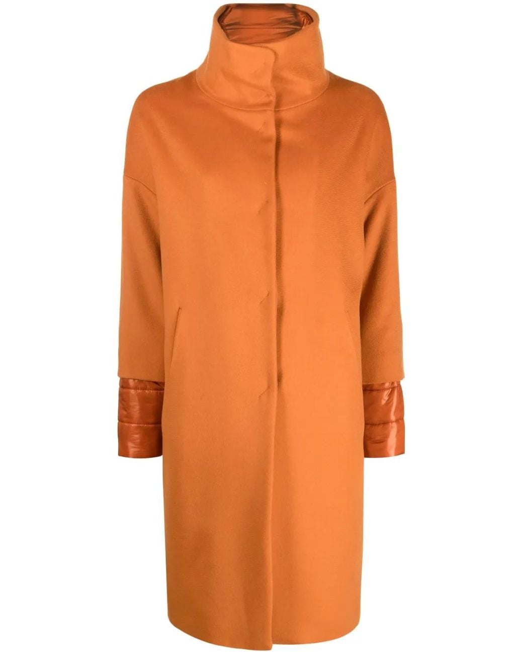 Herno Orange Funnel-Neck Single-Breasted Coat
