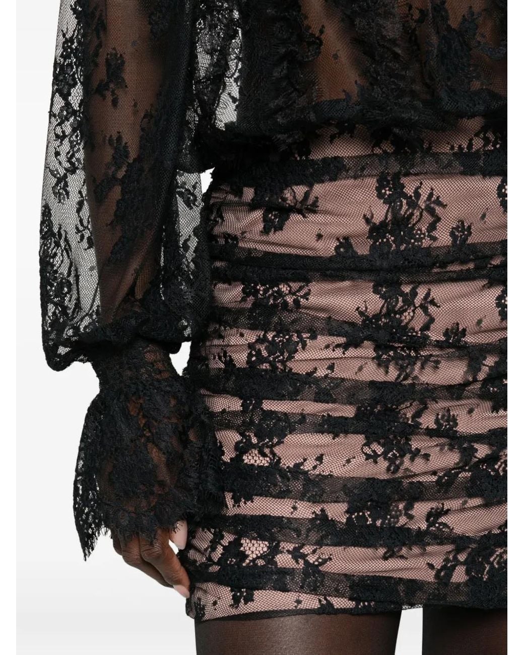 retroféte Black Lace Draped Mini Dress