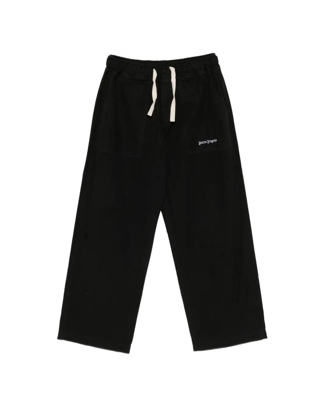 Palm Angels Black Logo-Print Drawstring Trousers for men