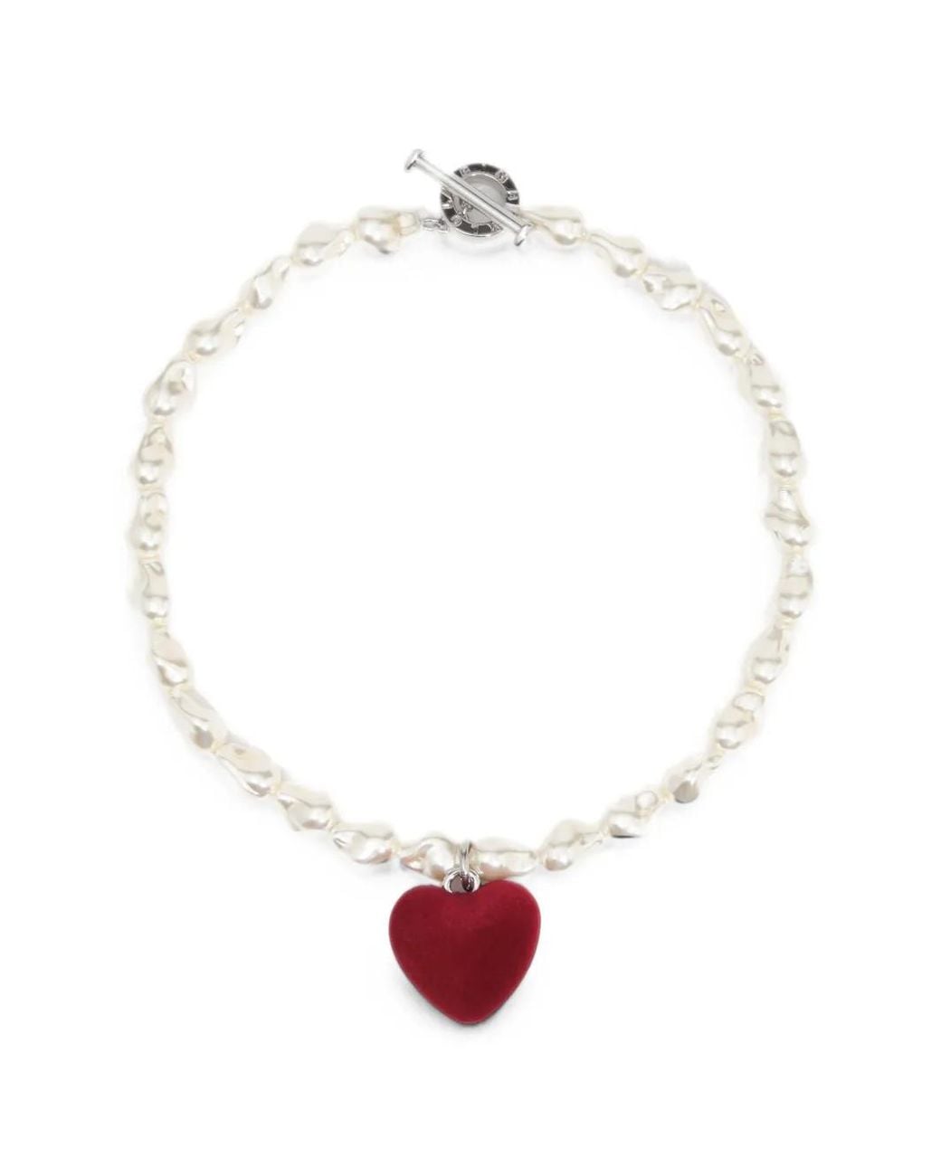 Bimba Y Lola White Pearls And Flocked Heart Necklace
