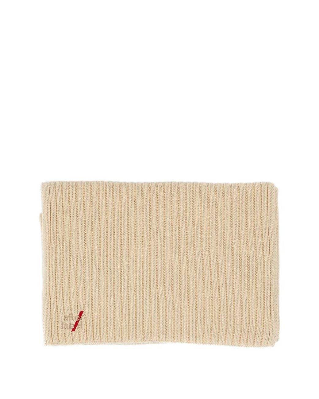 AFTER LABEL Natural Ribbed-Knit Logo-Embroidered Scarf for men