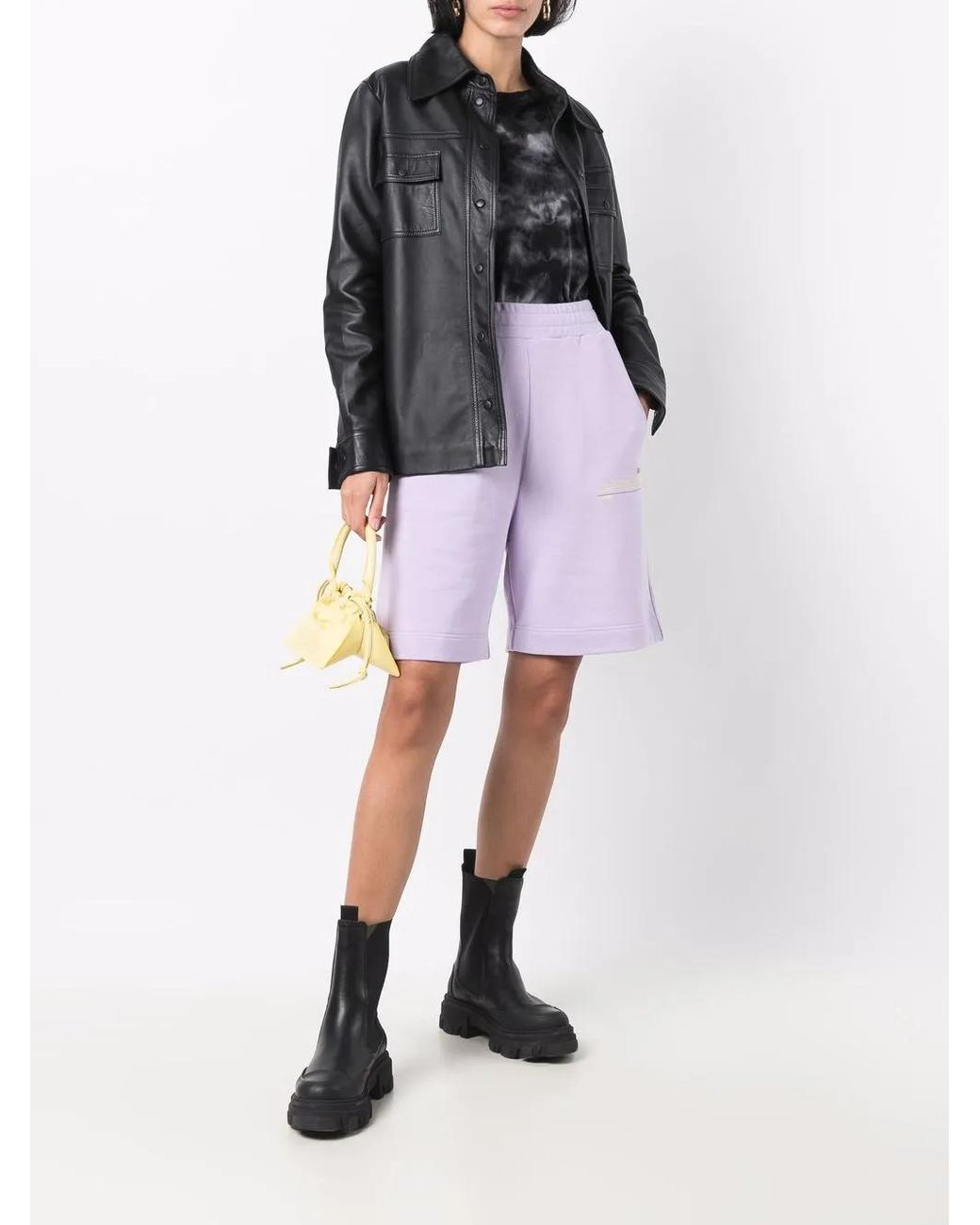 MSGM Purple Logo Patch Track Shorts
