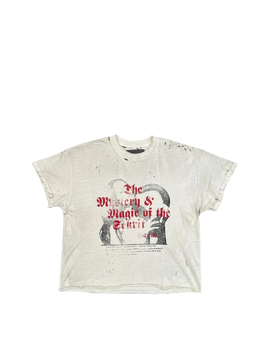 SEKRIT White Distressed Graphic-Print T-Shirt for men