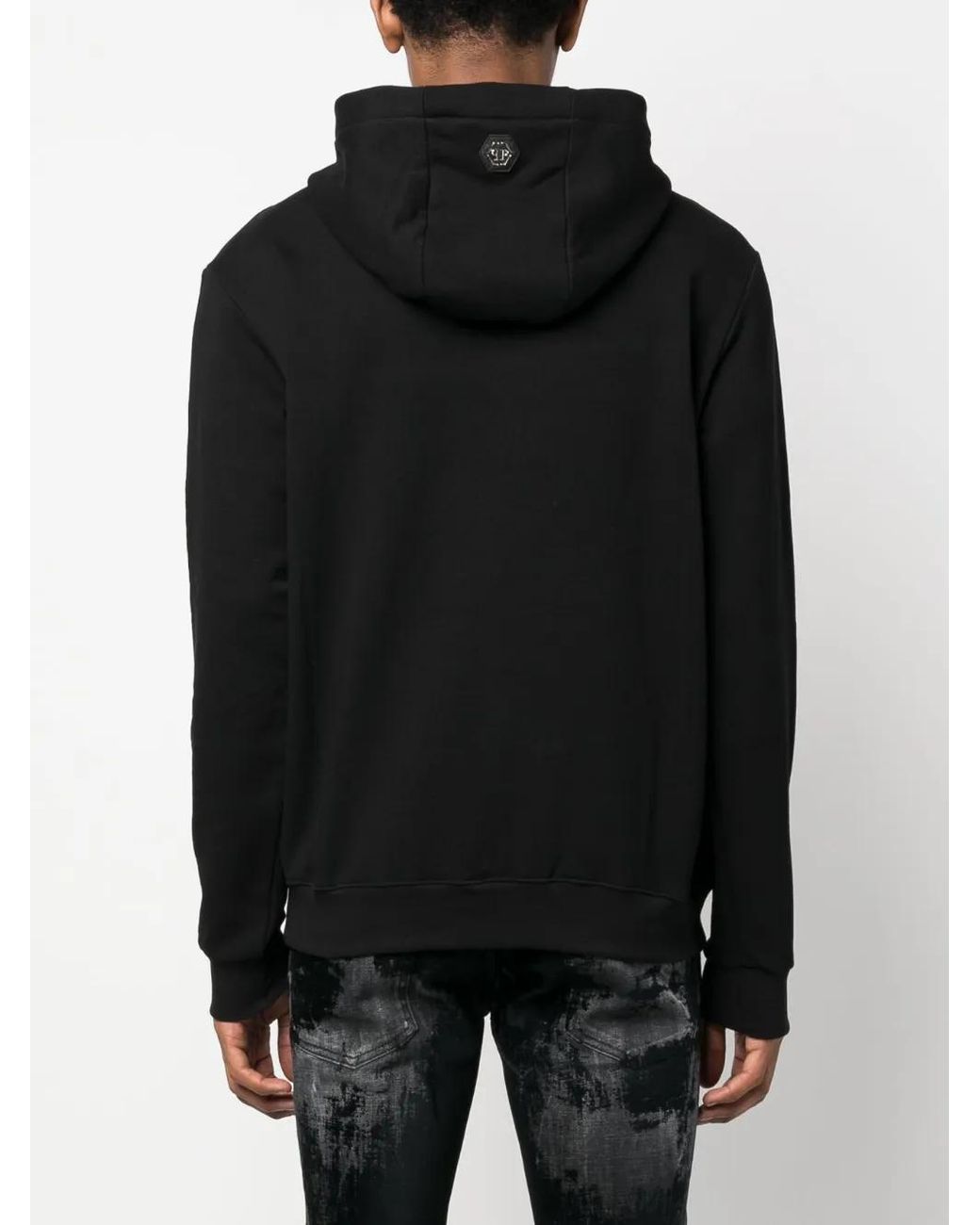 Philipp Plein Black Logo-Print Cotton Hoodie for men