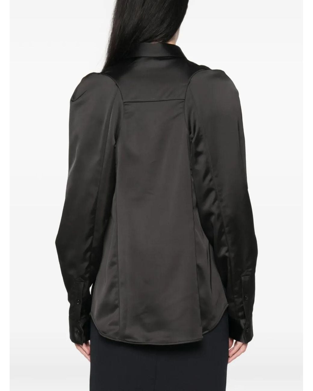 JULIE KEGELS Black Satin-Finish Puff-Sleeve Shirt